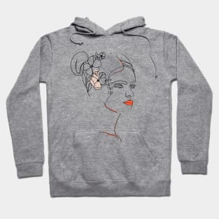 One line continuous woman face. Continuous line pattern. Trendy hand drawn textures. Hoodie